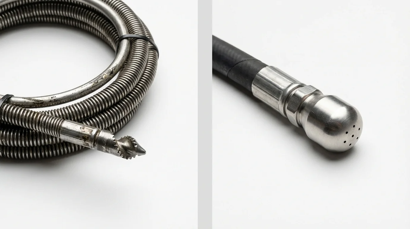 Drain snake cable and hydro jetting nozzle used for drain cleaning in Pinehurst, TX